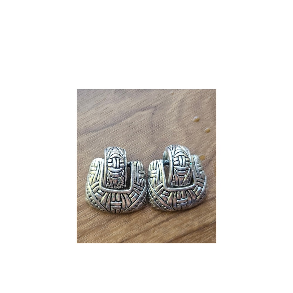 Vintage Silver Tone Textured‎ Clip On Earrings Fashion Jewelry